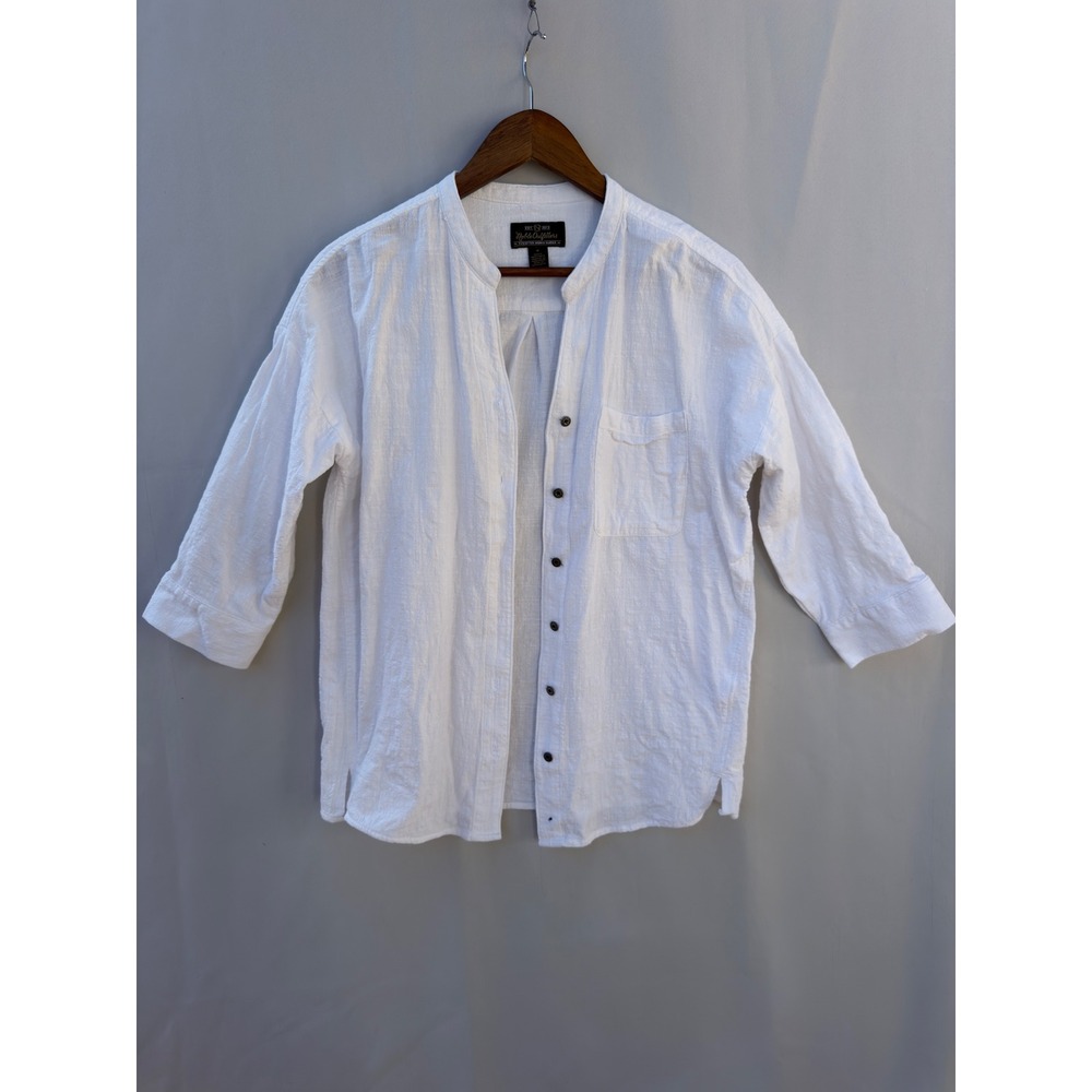 Noble Outfitters White Cotton Slub Button Front Beach Shirt Medium Coastal
